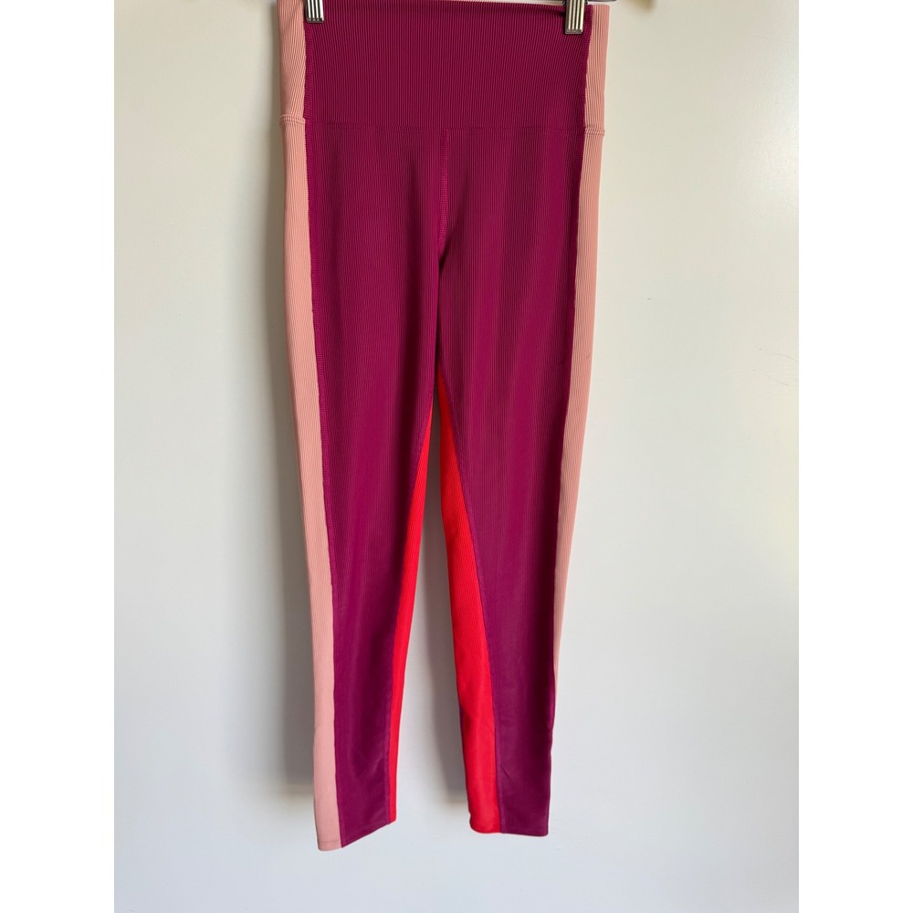 Beach Riot Sport Ribbed Colorblock Leggings Magenta Pink Red High Waist Medium